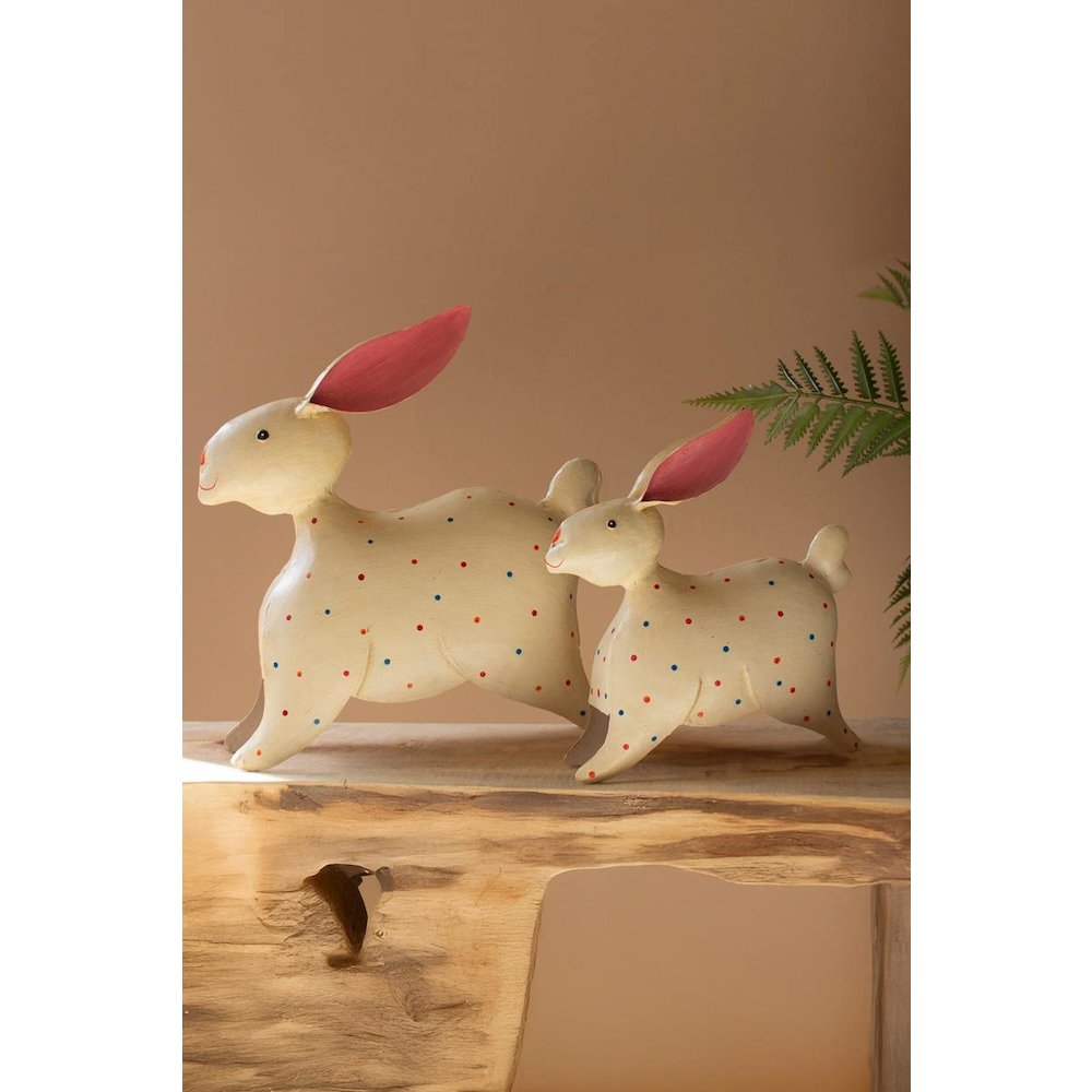 Set Of Two Painted Iron Rabbits With Polka Dots. Picture 2
