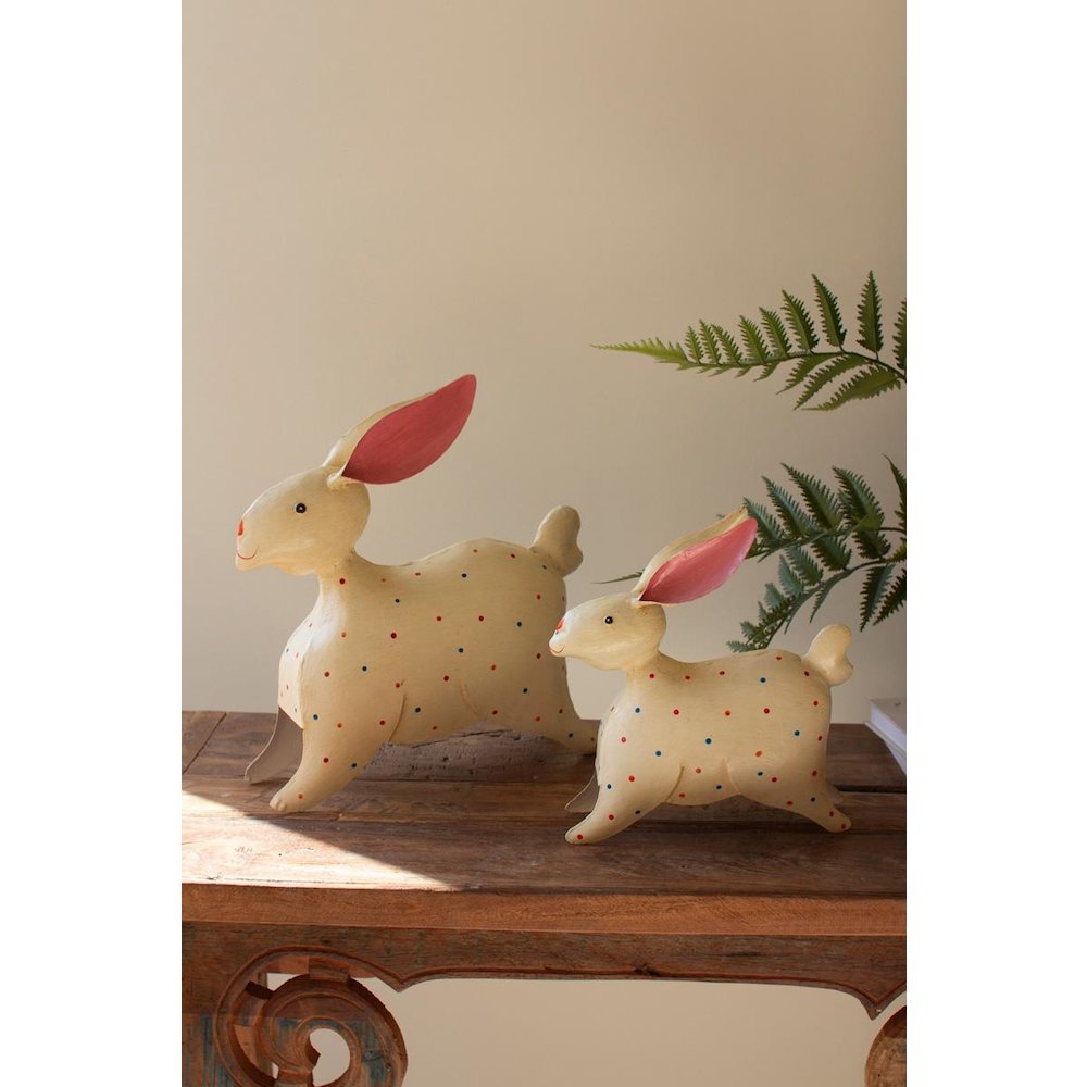 Set Of Two Painted Iron Rabbits With Polka Dots. Picture 3