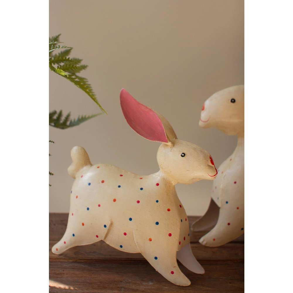 Set Of Two Painted Iron Rabbits With Polka Dots. Picture 4
