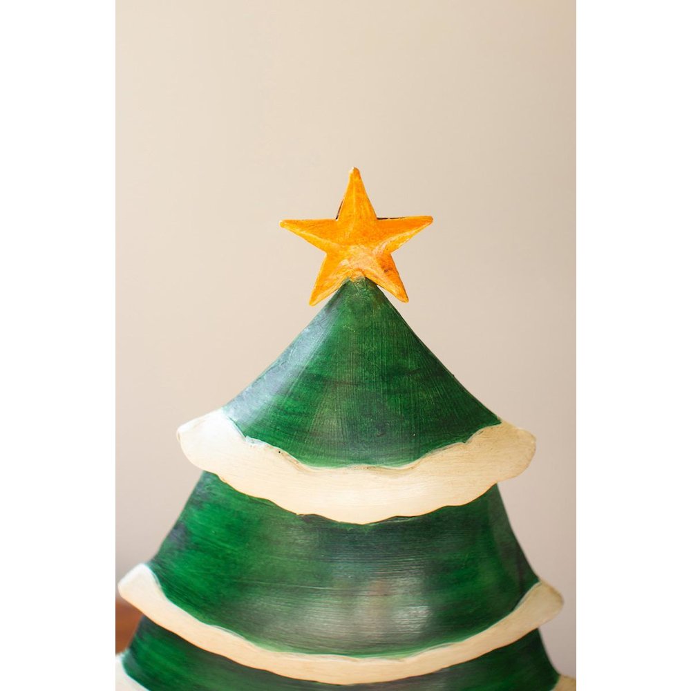 Set Of Two Painted Green And White Metal Christmas Trees On Wooden Bases. Picture 3
