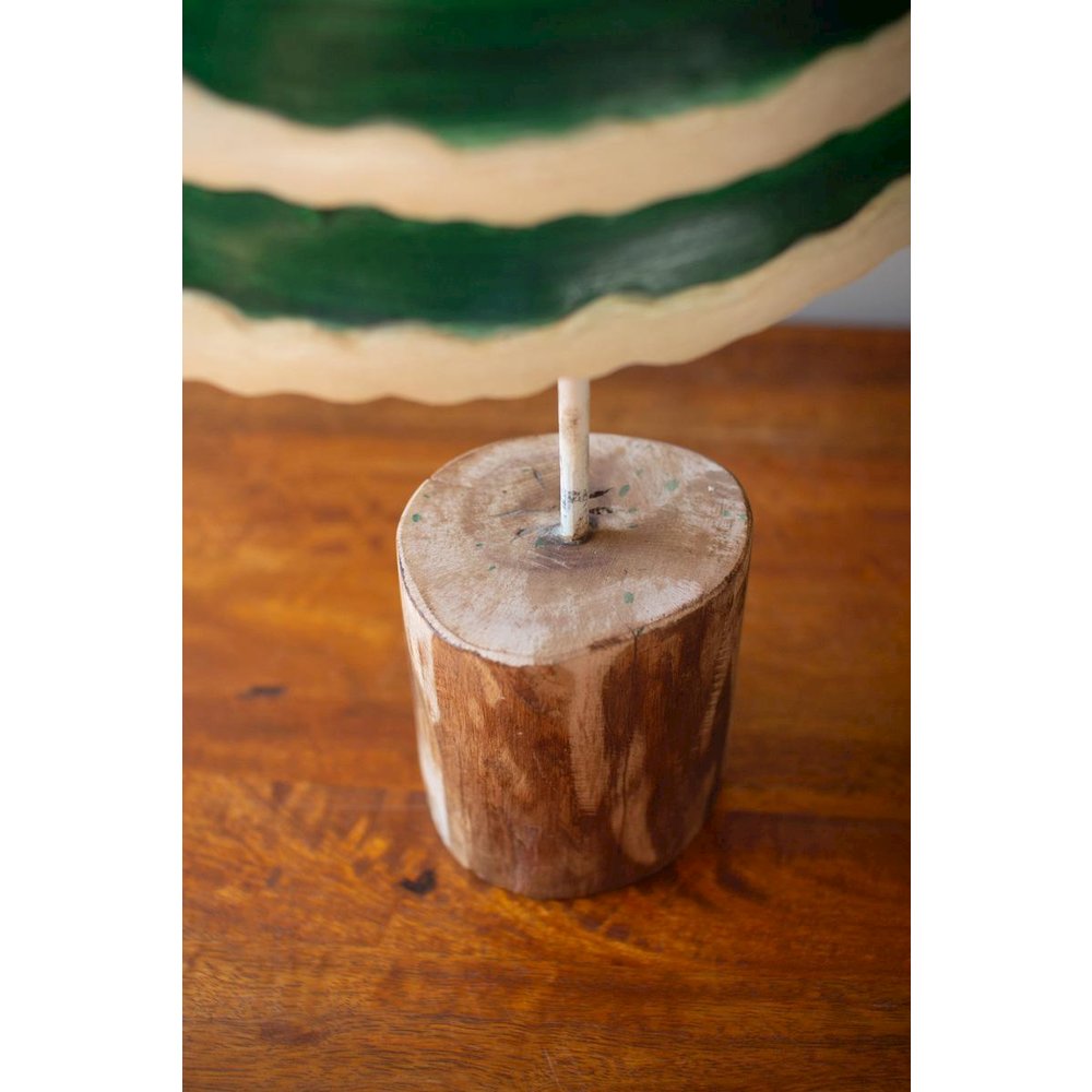 Set Of Two Painted Green And White Metal Christmas Trees On Wooden Bases. Picture 4