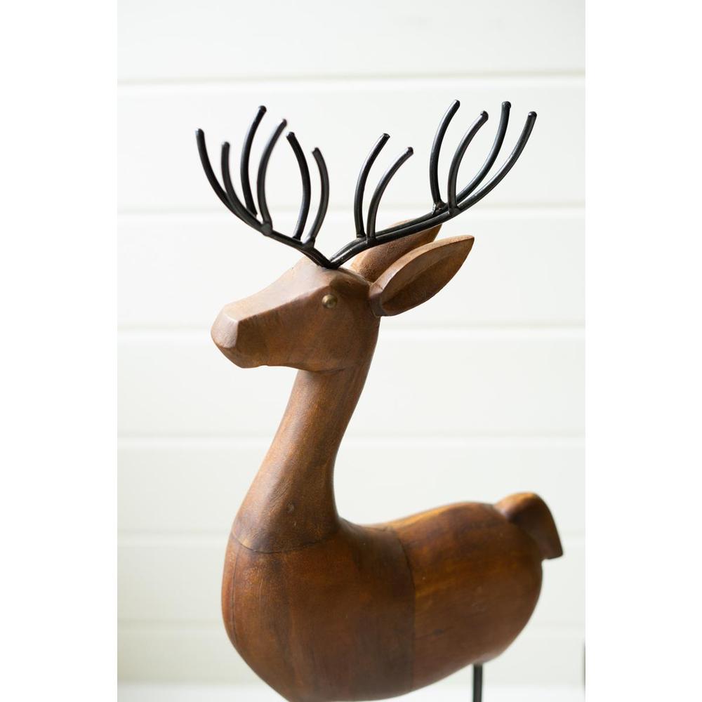Set Of Three Carved Wood And Iron Reindeer On Bases. Picture 3