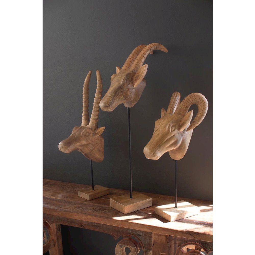Set Of Three Carved Mango Wood African Animal Heads. Picture 3