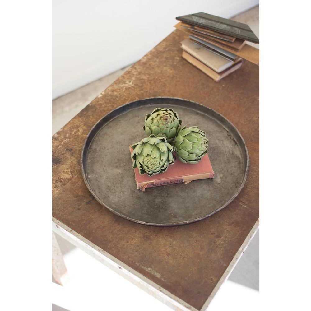Round Rustic Repurposed Galvanized Tray. Picture 1