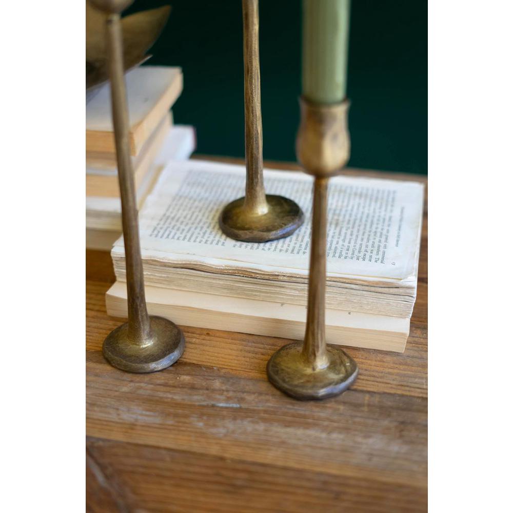 Set Of Three Metal Taper Candle Holders - Antique Brass #1. Picture 4