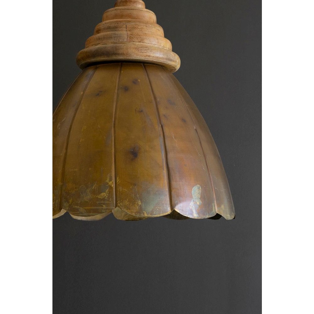 Antique Brass Pendant Light With Wood Detail 20" Dia.. Picture 4