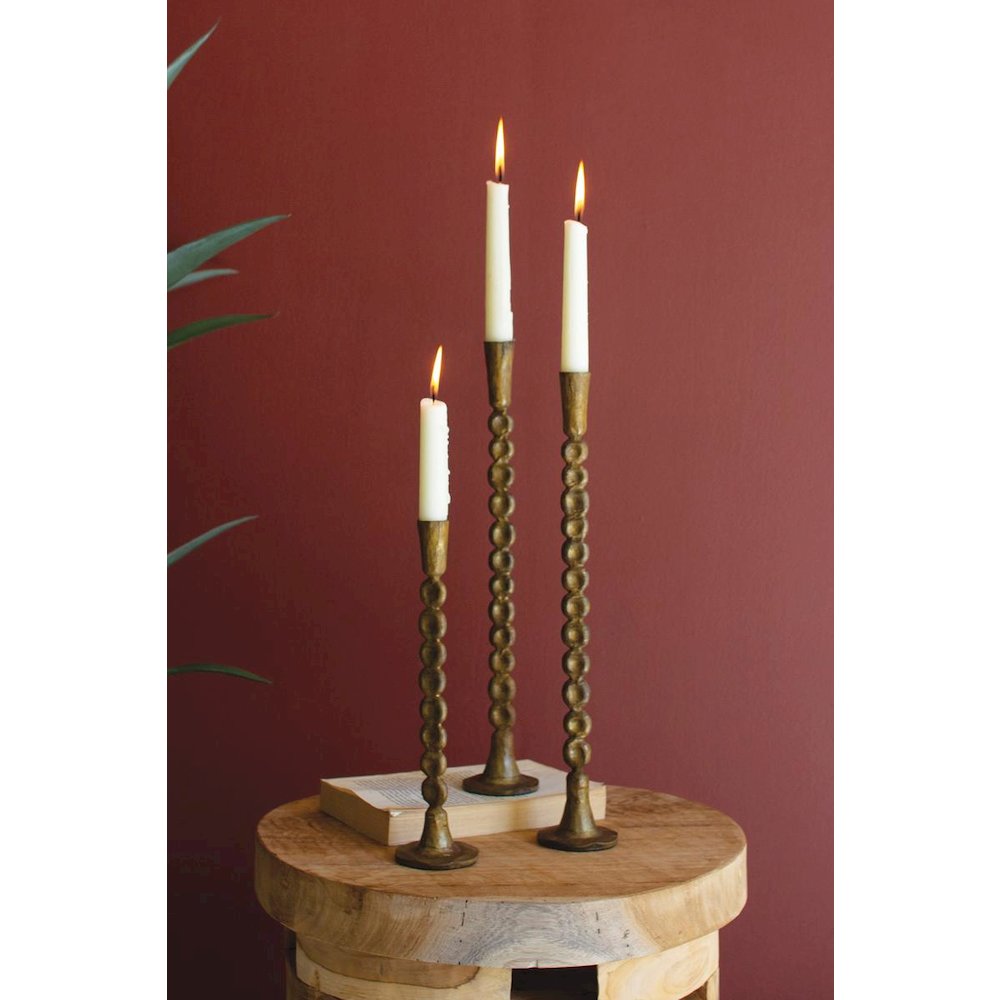 Set Of Three Antique Brass Taper Candle Holder. Picture 1
