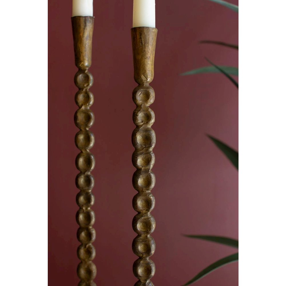 Set Of Three Antique Brass Taper Candle Holder. Picture 2