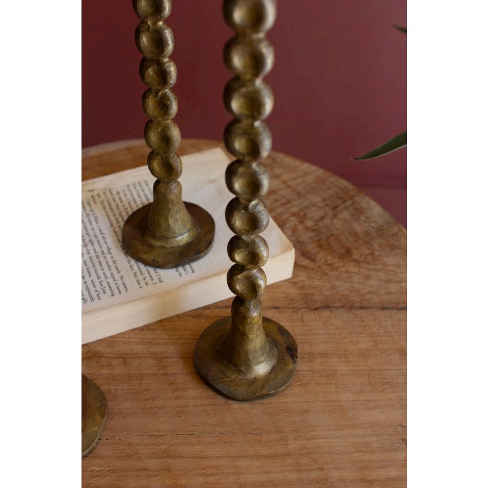 Set Of Three Antique Brass Taper Candle Holder. Picture 3