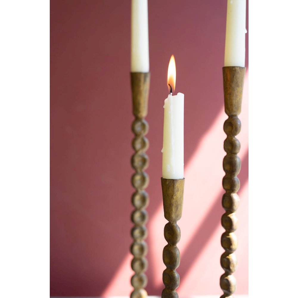 Set Of Three Antique Brass Taper Candle Holder. Picture 4