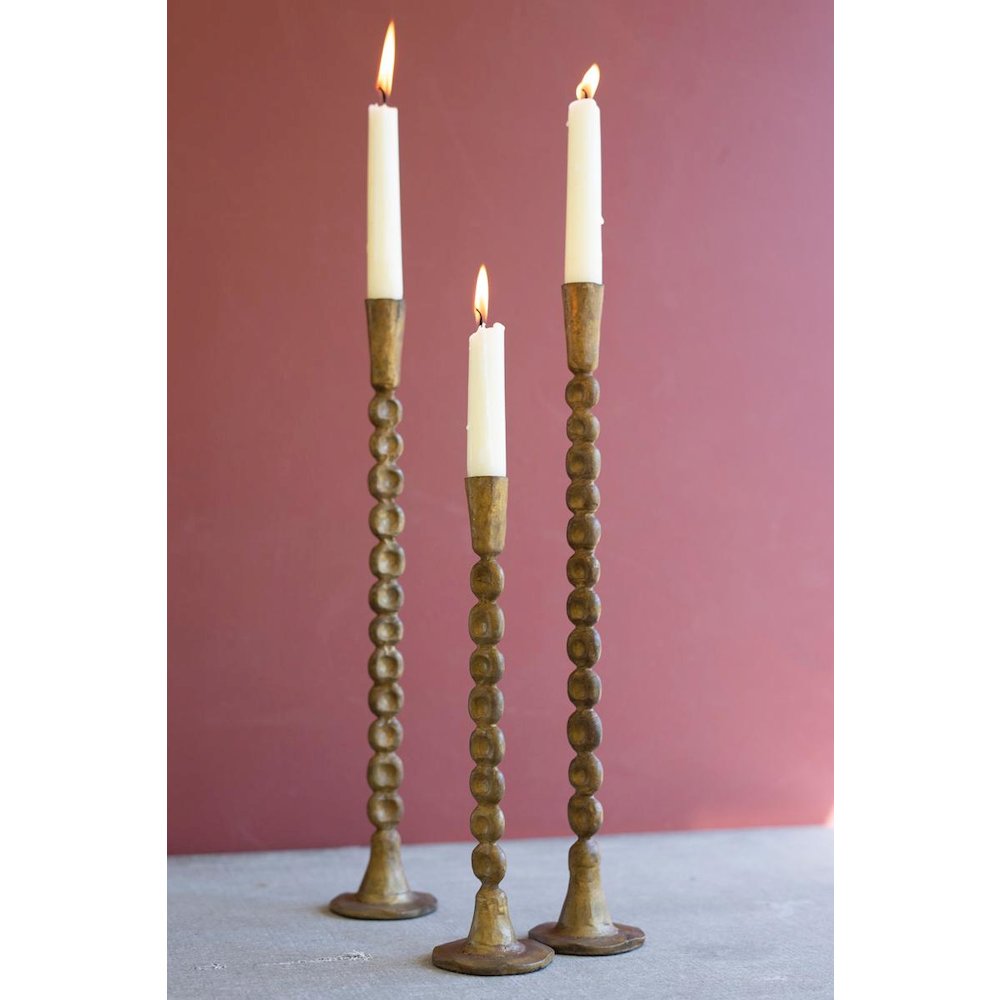 Set Of Three Antique Brass Taper Candle Holder. Picture 5