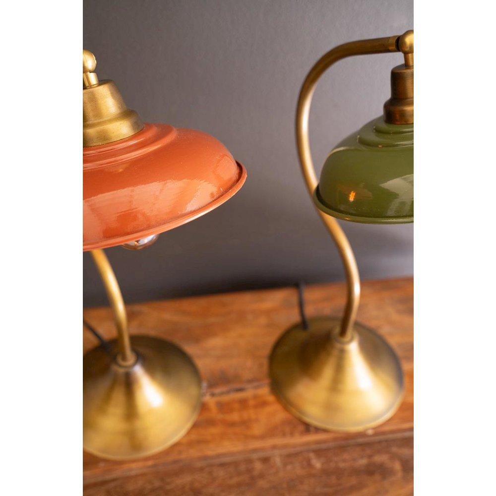 Antique Brass Table Lamp With Green Enamel Shade. Picture 4