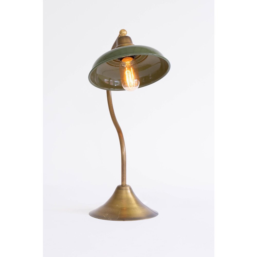 Antique Brass Table Lamp With Green Enamel Shade. Picture 6