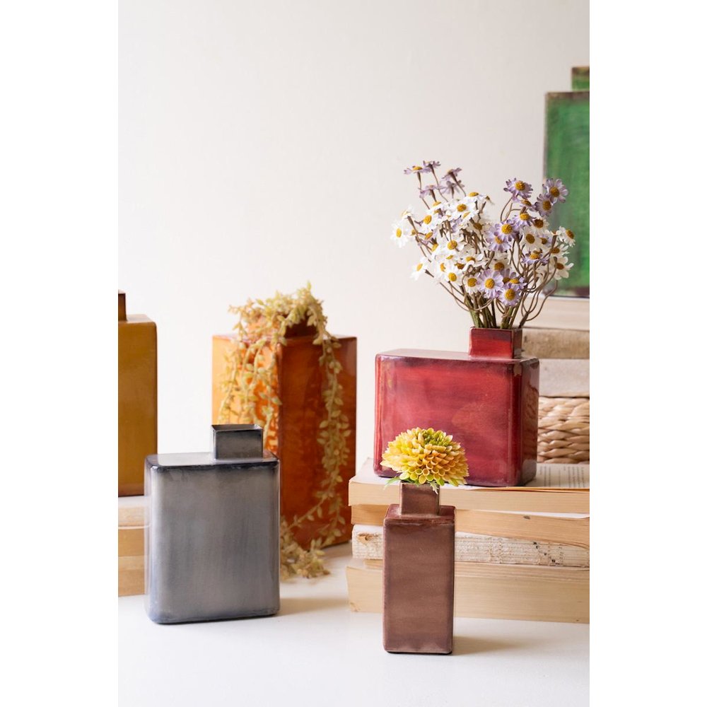 Set Of Six Painted Metal Vases - One Each. Picture 3