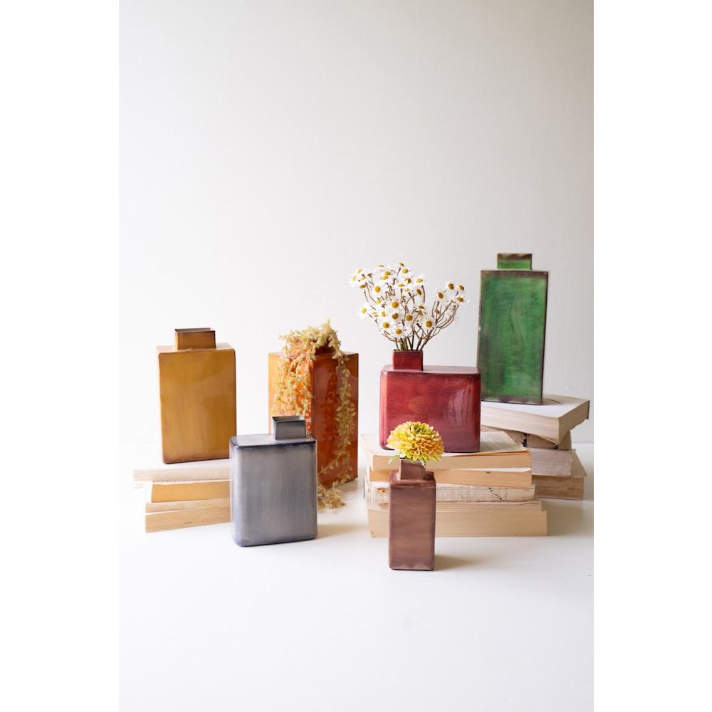 Set Of Six Painted Metal Vases - One Each. Picture 4