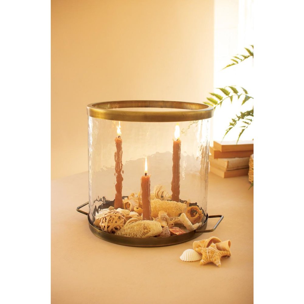 Glass Cylinder With Antique Brass Taper Candle Holder. Picture 2