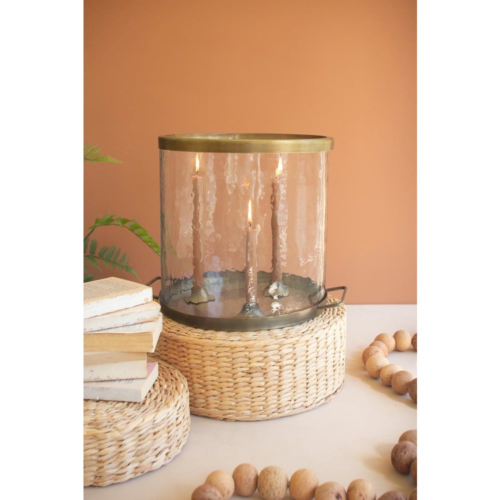 Glass Cylinder With Antique Brass Taper Candle Holder. Picture 3