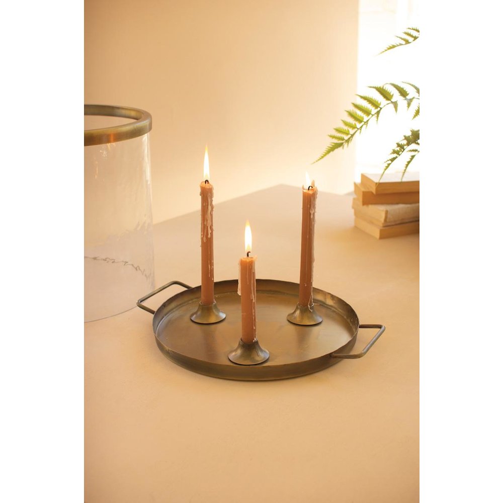 Glass Cylinder With Antique Brass Taper Candle Holder. Picture 5