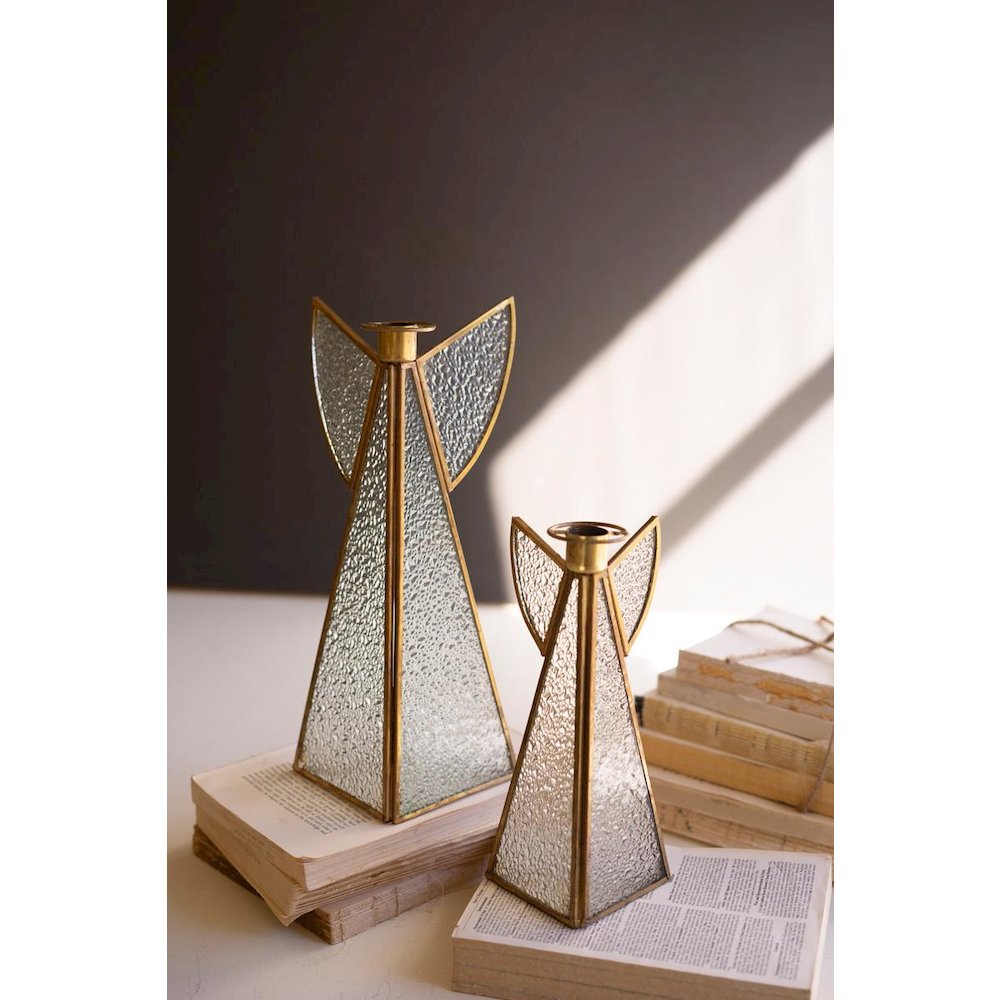 Set Of Two Glass Angel Candle Holders. Picture 2