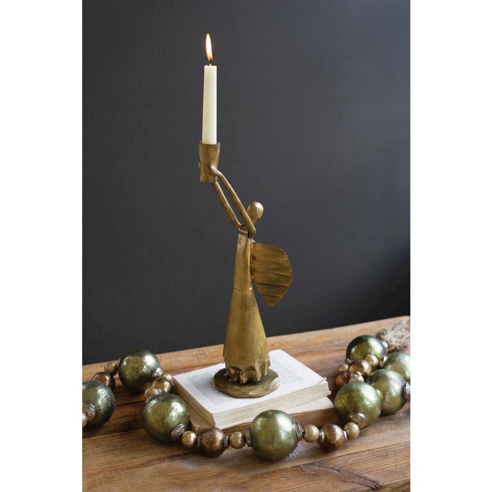 Metal Christmas Angel Taper Candle Holder - Antique Gold. Picture 1