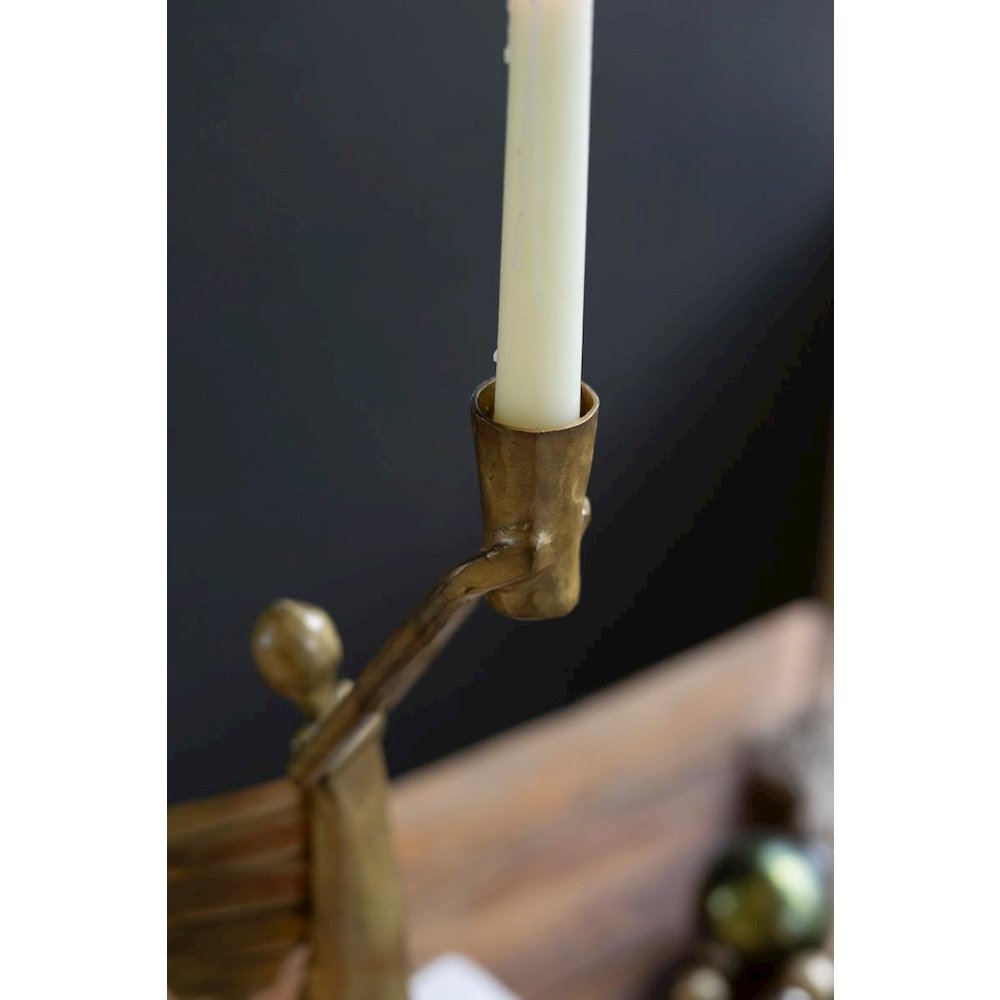 Metal Christmas Angel Taper Candle Holder - Antique Gold. Picture 2