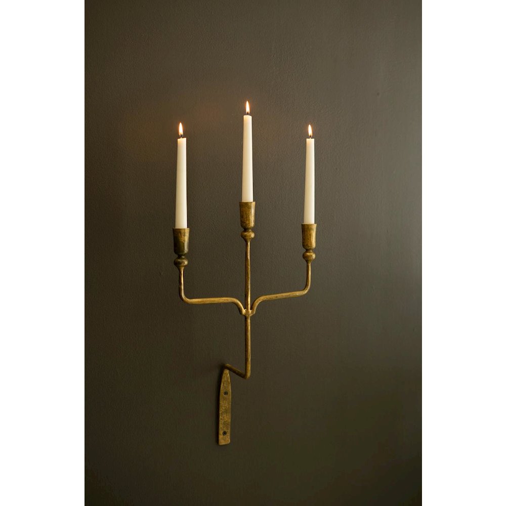 Triple Taper Forged-Iron Wall Sconce - Antique Brass. Picture 1