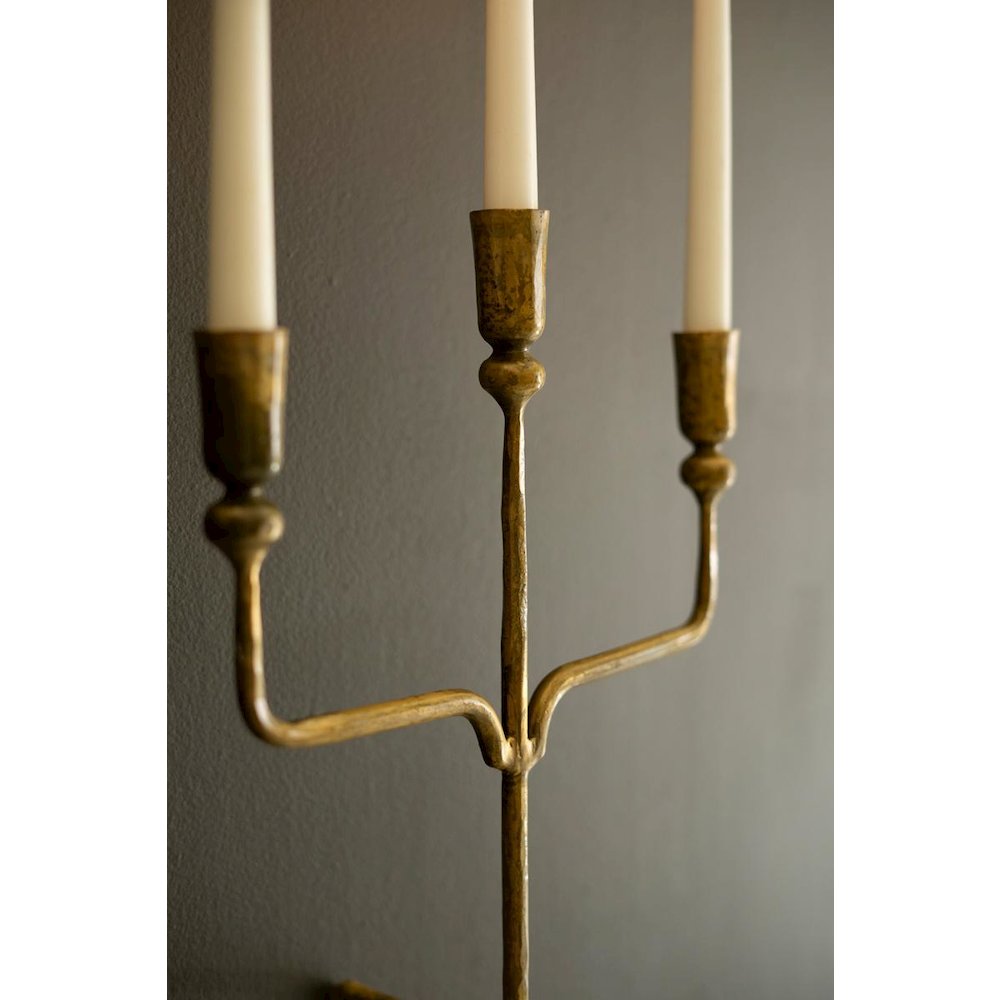 Triple Taper Forged-Iron Wall Sconce - Antique Brass. Picture 2