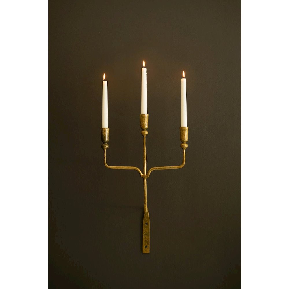 Triple Taper Forged-Iron Wall Sconce - Antique Brass. Picture 3