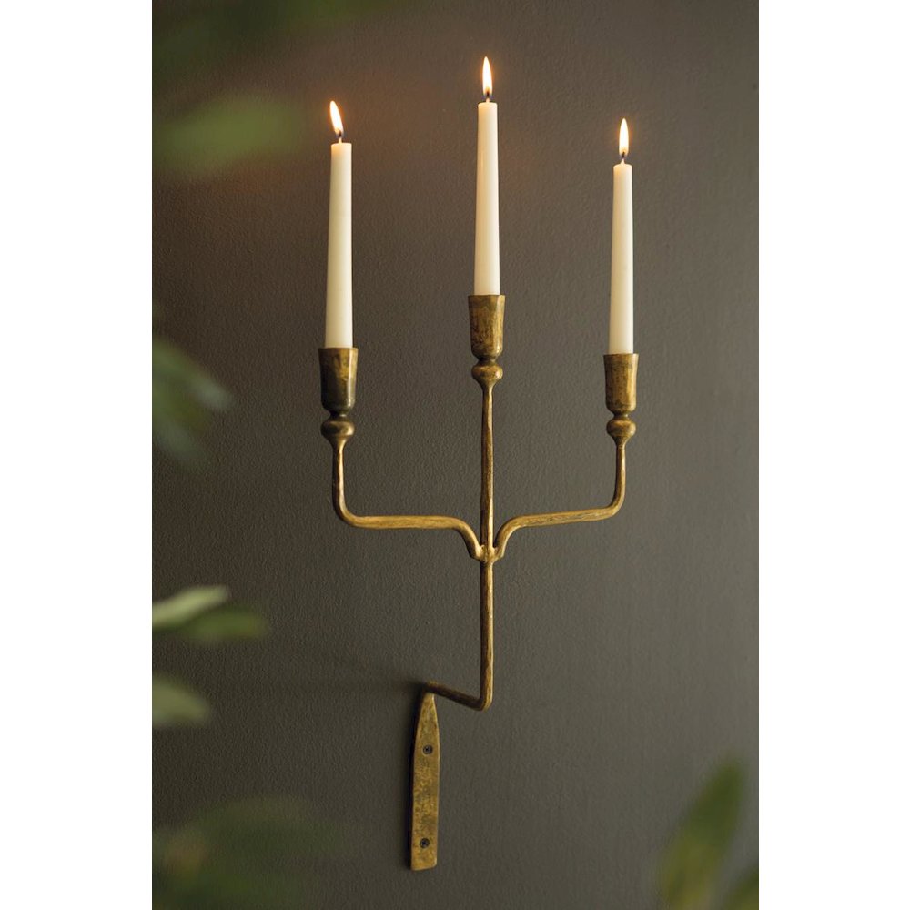 Triple Taper Forged-Iron Wall Sconce - Antique Brass. Picture 4