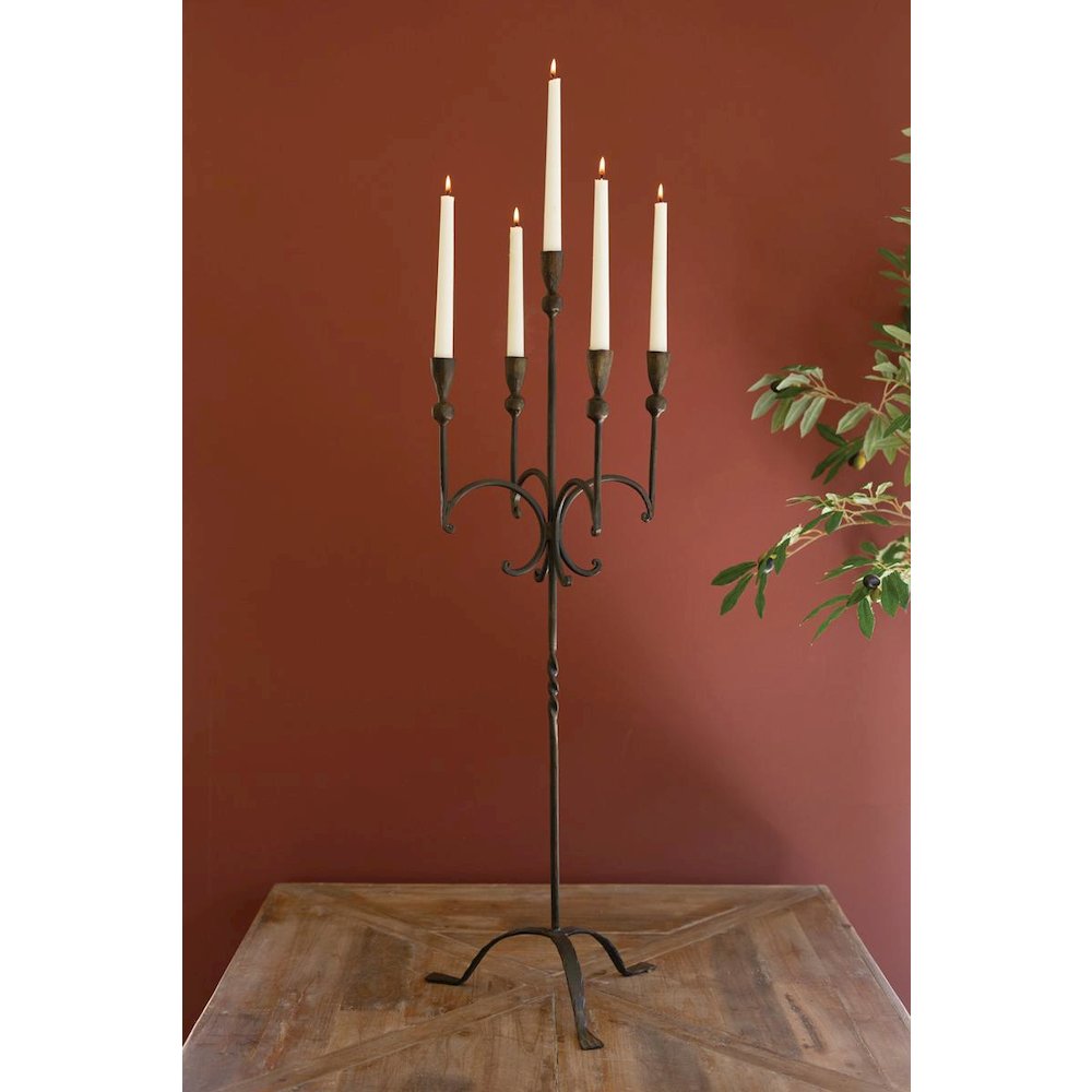 Tall Rustic Forged-Iron Five Taper Candelabra. Picture 1