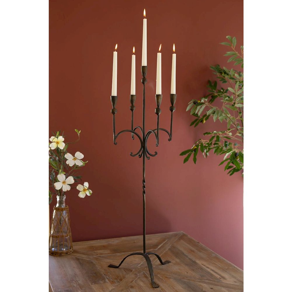 Tall Rustic Forged-Iron Five Taper Candelabra. Picture 2