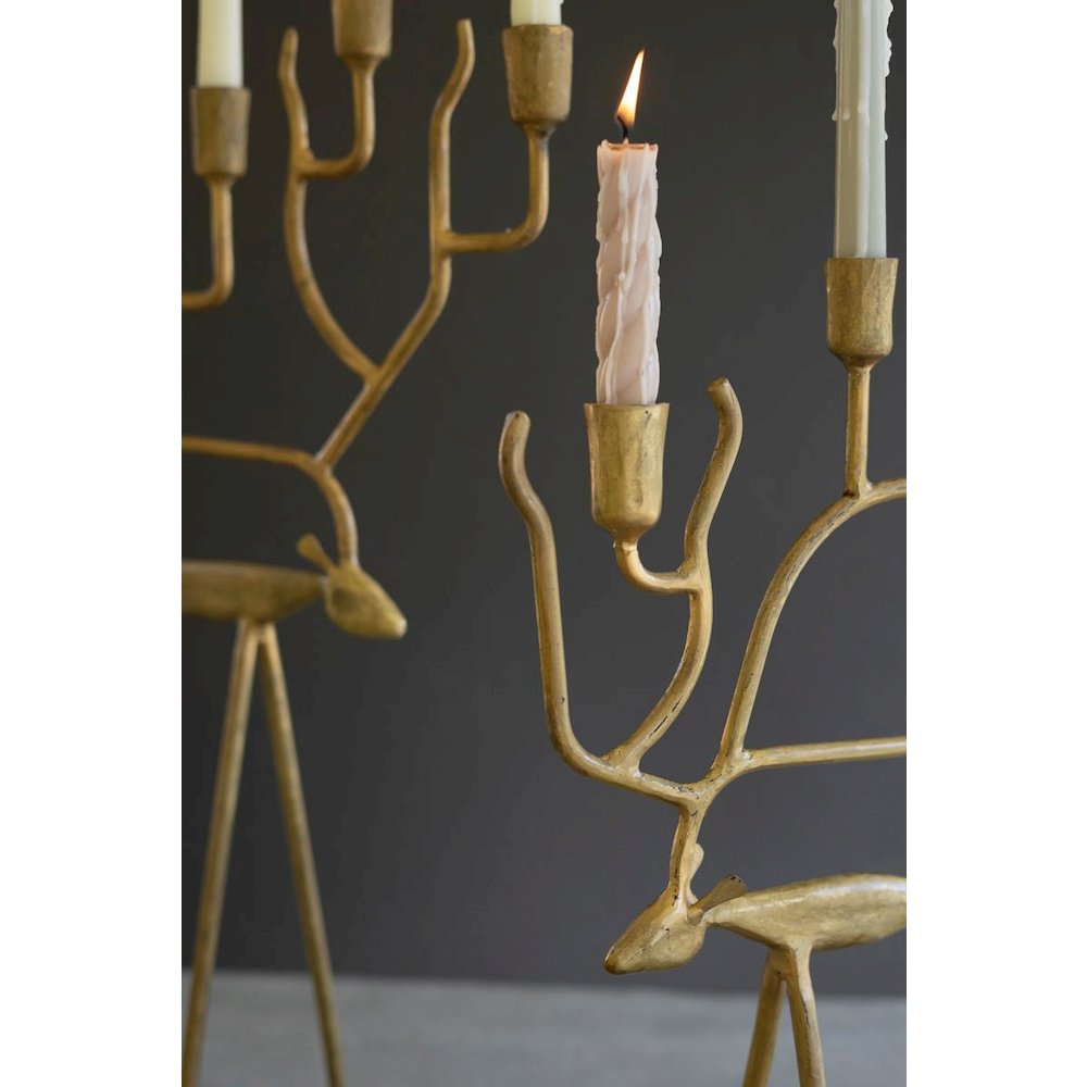 Set Of Two Antique Gold Forged Christmas Deer Candelabras. Picture 2