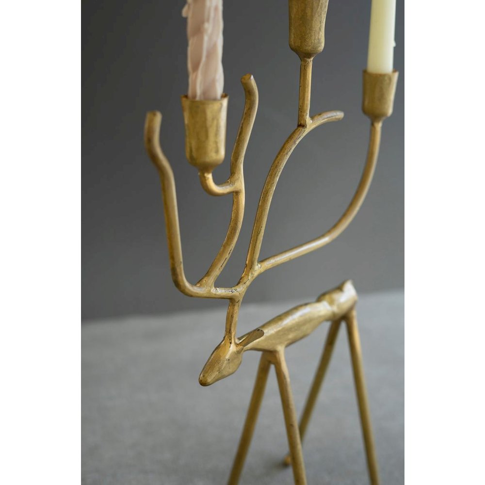 Set Of Two Antique Gold Forged Christmas Deer Candelabras. Picture 3