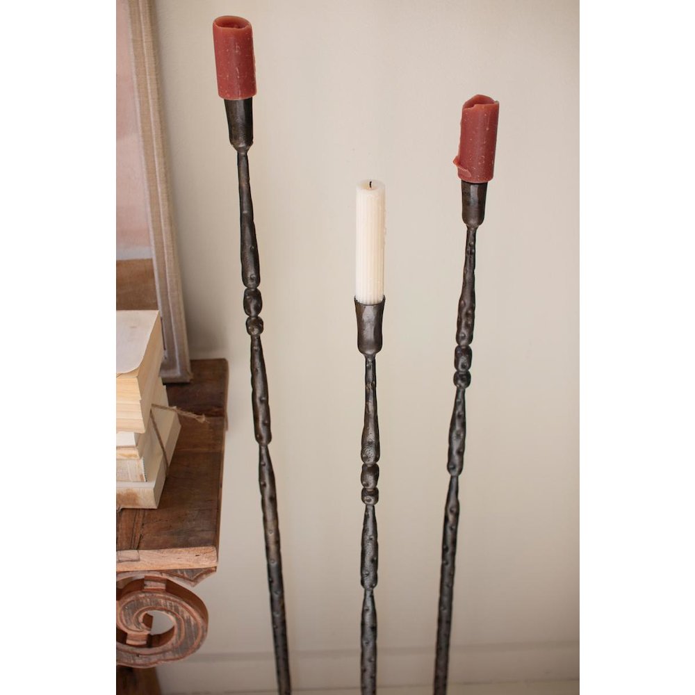 Set Of 3 Tall Forged-Iron Taper Candle Holders - Ant Brass. Picture 2