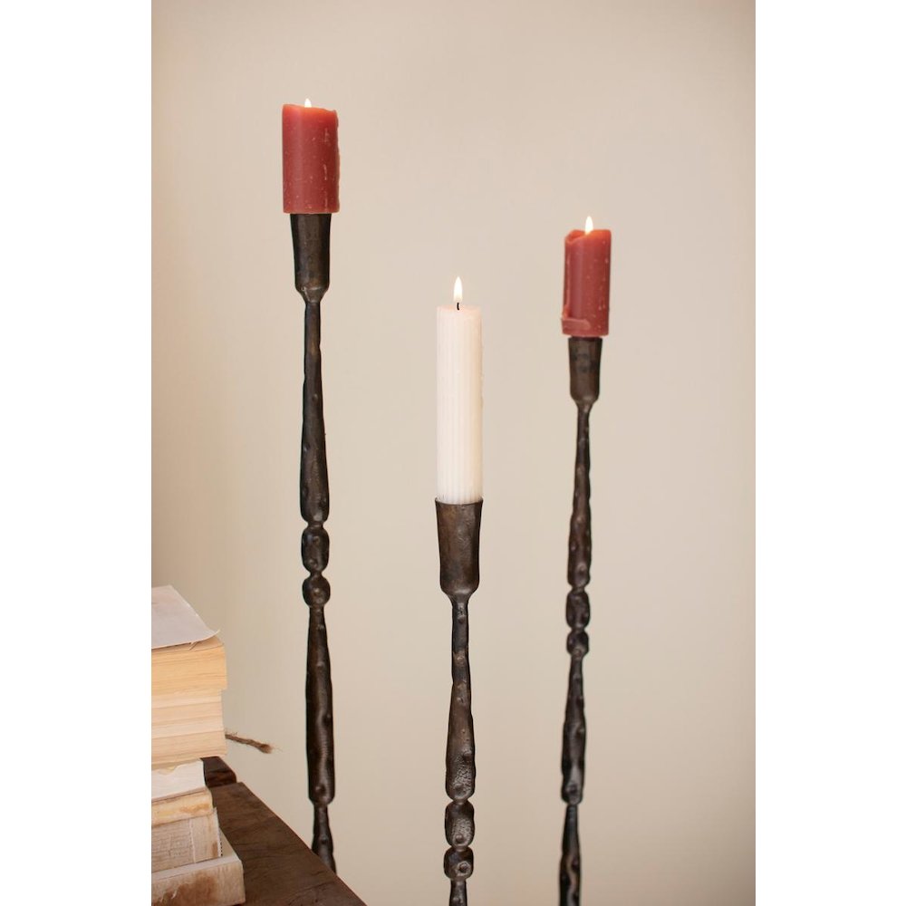 Set Of 3 Tall Forged-Iron Taper Candle Holders - Ant Brass. Picture 3