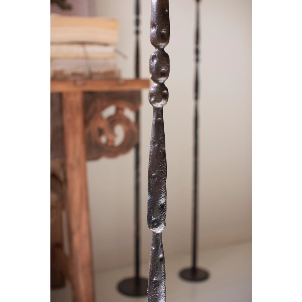 Set Of 3 Tall Forged-Iron Taper Candle Holders - Ant Brass. Picture 4