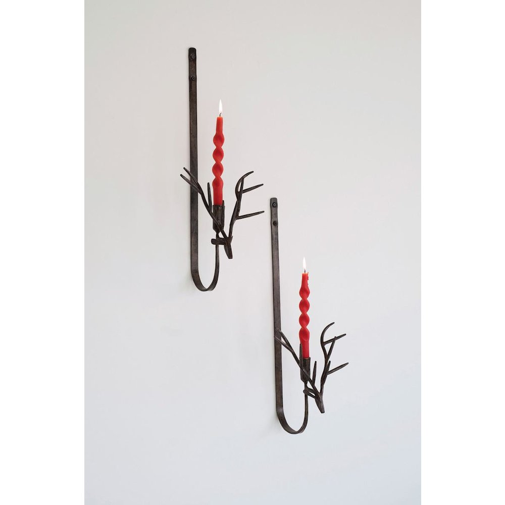 Set Of Two Forged Rustic Brass Deer Taper Wall Sconces. Picture 1