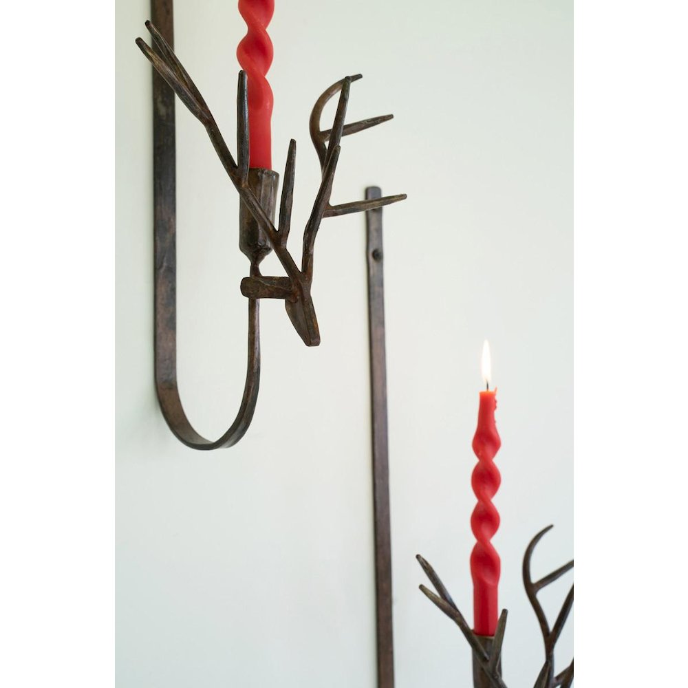 Set Of Two Forged Rustic Brass Deer Taper Wall Sconces. Picture 3