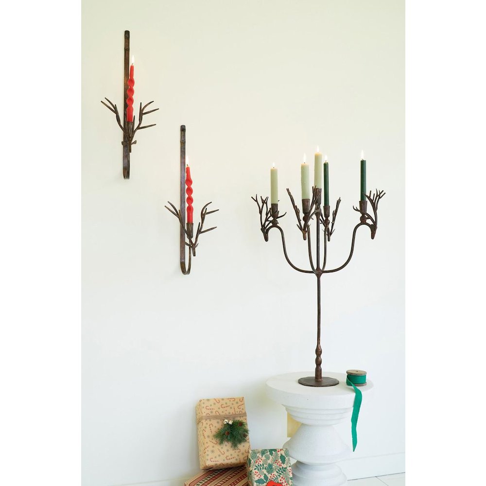 Set Of Two Forged Rustic Brass Deer Taper Wall Sconces. Picture 4