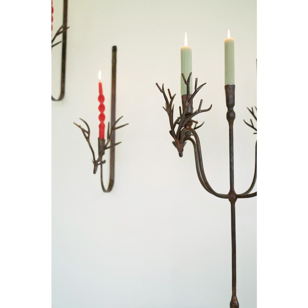 Set Of Two Forged Rustic Brass Deer Taper Wall Sconces. Picture 5