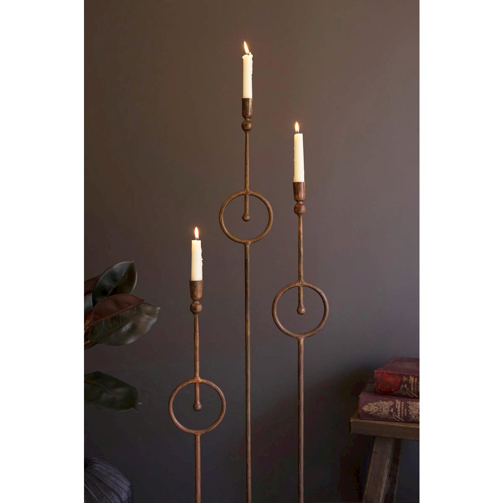 Set Of Three Tall Taper Candle Holder With Circle Detail. Picture 4