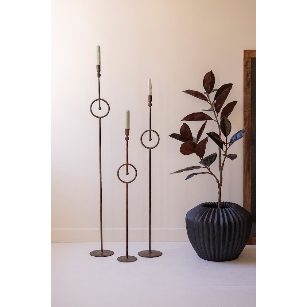 Set Of Three Tall Taper Candle Holder With Circle Detail. Picture 5