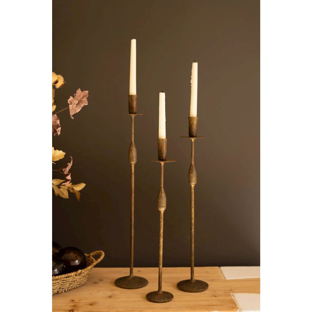 Set Of Three Forged Iron Taper Candle Holders. Picture 1