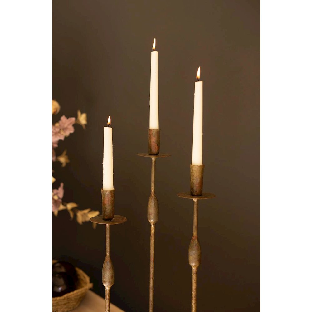 Set Of Three Forged Iron Taper Candle Holders. Picture 2