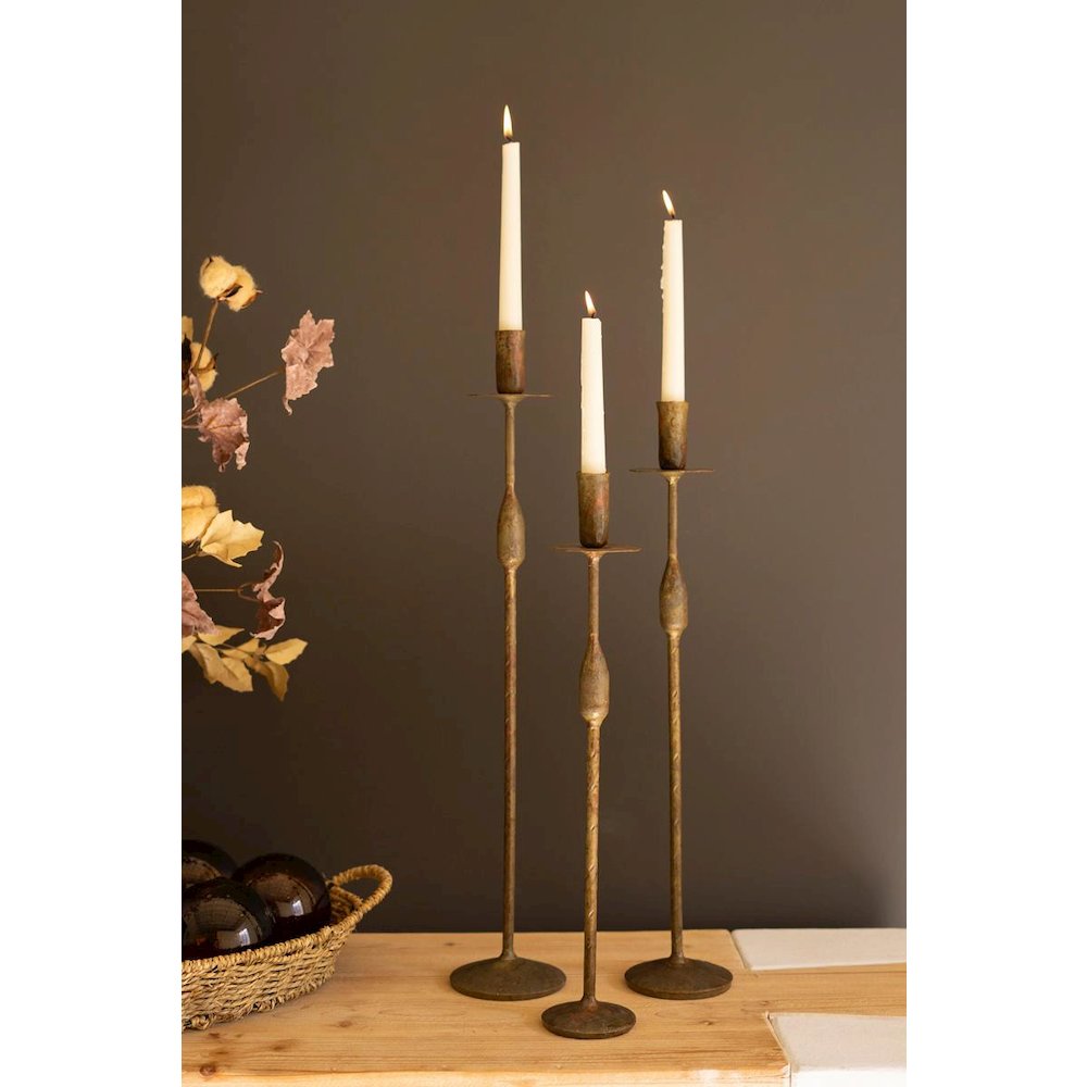Set Of Three Forged Iron Taper Candle Holders. Picture 3