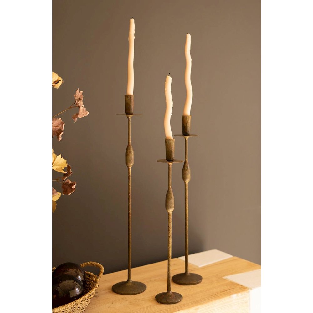 Set Of Three Forged Iron Taper Candle Holders. Picture 5