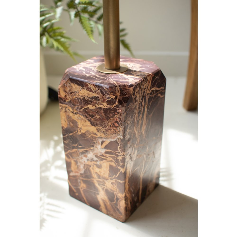 Floor Lamp With Red Marble Base And Rattan Shade. Picture 3