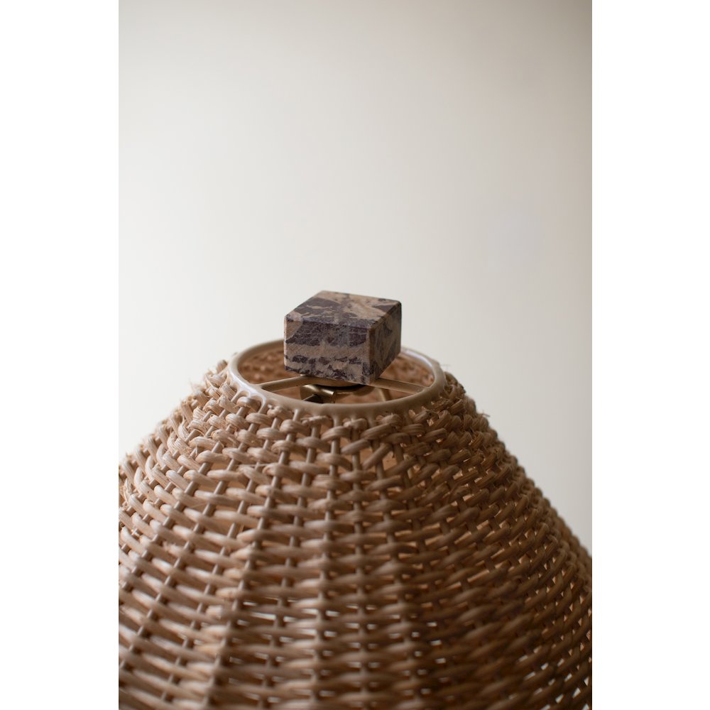 Floor Lamp With Red Marble Base And Rattan Shade. Picture 5