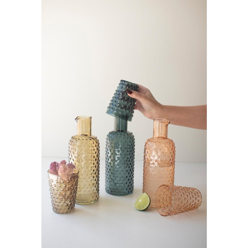 Set Of Three Bubble Glass Carafes W Tumbler - One Each. Picture 2