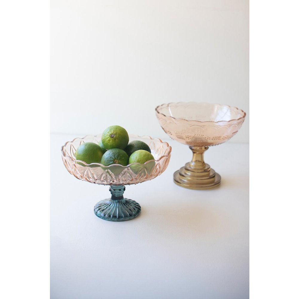 Set Of Two Glass Compotes - One Each Design. Picture 4